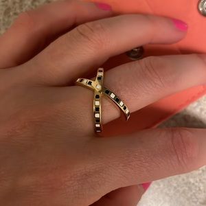 Rellery 18k gold plated criss cross checker ring size 5